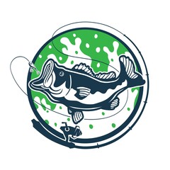 Bass Fishing Logo Hand Drawn Design