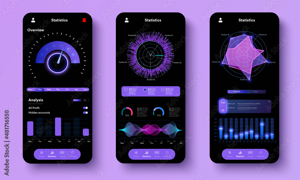 Poster mobile app infographic template with modern design weekly and annual statistics graphs, ui,ux, admin