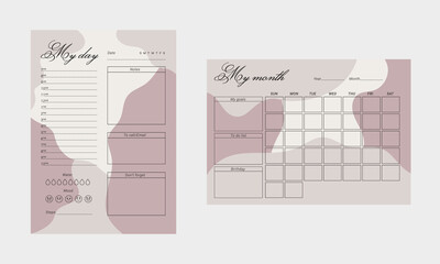 Daily, monthly planner template. Clear and simple printable to do list. Business organizer page. vector illustration.
