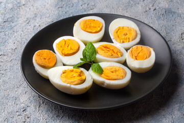 Boiled sliced egg, food photo