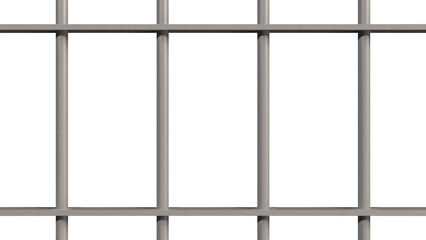 Gitterstäbe Gefängnis (Zelle), freigestellt auf weissem Hintergrund, Metall Stahl, matt glänzend, sauber
