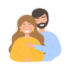 Fototapeta premium Man and woman hugging together. Couple embracing each other. Flat Vector illustration.