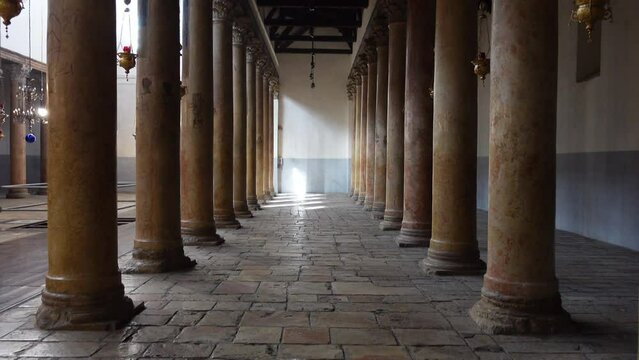 Walking through the Church of Nativity in Bethlehem, regarded as the birthplace of Jesus Christ
