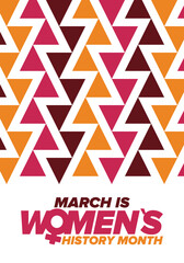 Women's History Month. Celebrated annual in March, to mark women’s contribution to history. Female symbol. Women's rights. Girl power in world. Poster, postcard, banner. Vector illustration
