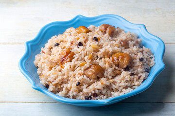 Traditional delicious Turkish food; chestnut rice pilaf (Turkish name; kestaneli pilav)