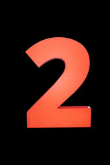 Number two on a black background.Single number .3d