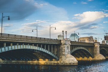 Fototapeta na wymiar View of historic Longfellow Bridge over Charles River, connecting Boston's Beacon Hill with Cambridge, Massachusetts