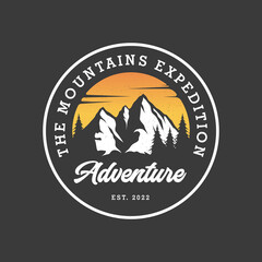 Mountain Logo Vector Design Inspiration. Sunset above mountains peak silhouette