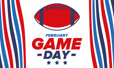 Obraz premium Game Day. American football playoff. Super Bowl Party in United States. Final game of regular season. Professional team championship. Ball for american football. Sport poster. Vector illustration