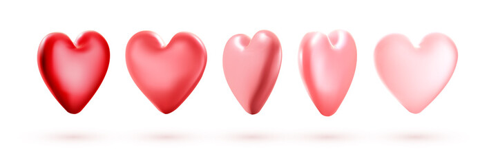 3d realistic gradient red to pink balloons in heart shape.