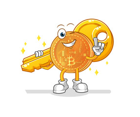 bitcoin carry the key mascot. cartoon vector