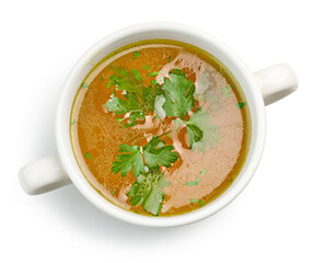 bowl of fresh chicken broth
