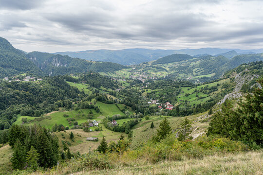Mountain rural landscape with summer colors In the Romanian village
