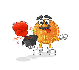 bitcoin prank glove in the box. cartoon mascot