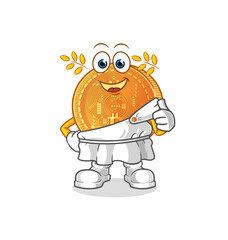 bitcoin with greek clothing. cartoon mascot vector