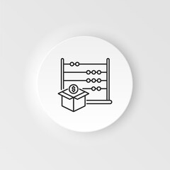 Business and finance neumorphic style vector icon Abacus, open box, dollar neumorphic style vector icon