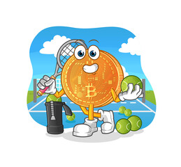 bitcoin plays tennis illustration. character vector