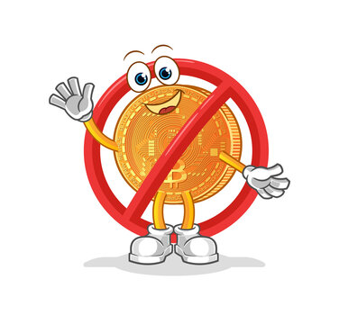 say no to bitcoin mascot. cartoon vector