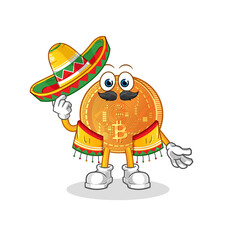 bitcoin Mexican culture and flag. cartoon mascot vector