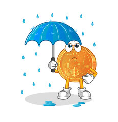 bitcoin holding an umbrella illustration. character vector
