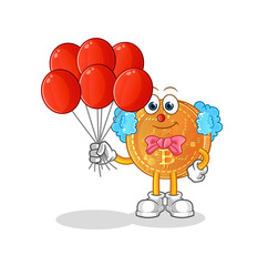 bitcoin clown with balloons vector. cartoon character