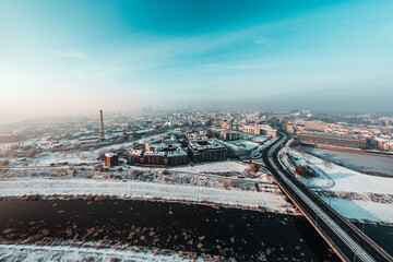 Panorama Poznania, budynki przykryte śniegiem