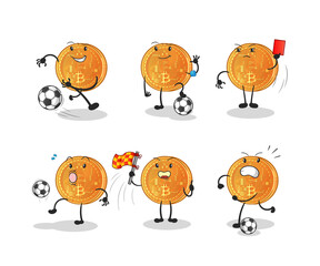 bitcoin football group character. cartoon mascot vector