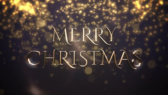 Merry Christmas with falling gold glitters and bokeh, motion holidays and winter style background for New Year and Merry Christmas