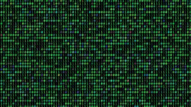 blue green binary code on computer screen - data flow animation - black background 