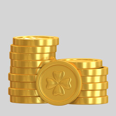 stack of gold coin clover st patrick's day symbol 3d render illustration