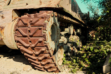 old rusty Tank track with wheels