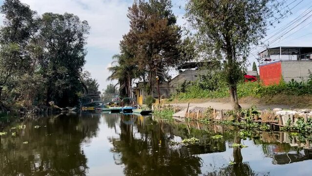 shot of antique aztec island in Xochimilco
