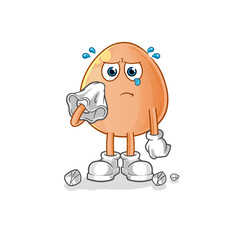 egg cry with a tissue. cartoon mascot vector