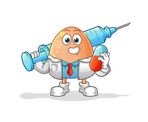 egg doctor holding medichine and injection