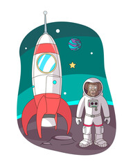 monkey astronaut in a spacesuit on the moon © Eleanora