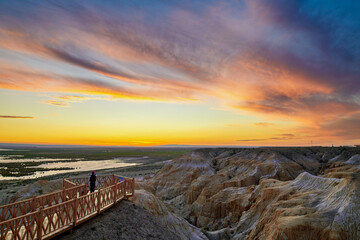 Obraz premium Danxia landform sunset landscape in Fuhai county Xinjiang Uygur Autonomous Region, China.
