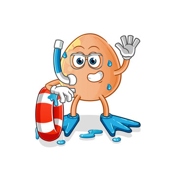 egg swimmer with buoy mascot. cartoon vector