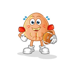 egg playing rugby character. cartoon mascot vector