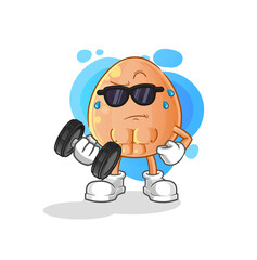 egg lifting dumbbell vector. cartoon character