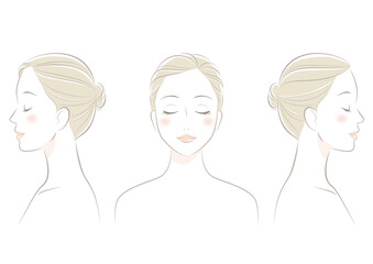 目を閉じた女性の正面と横顔