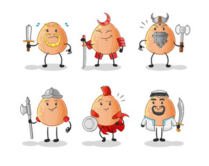 egg warrior group character. cartoon mascot vector