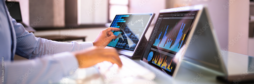 Poster African Businessman Using Analytics Data KPI Dashboard