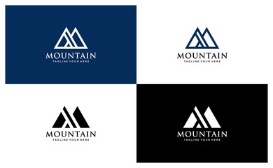 Simple vector logo in modern style. Top of the mountain in the shape of the letter M. on a black and white, blue dark background.
