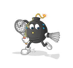 bomb playing badminton illustration. character vector