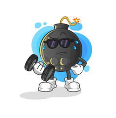 bomb lifting dumbbell vector. cartoon character