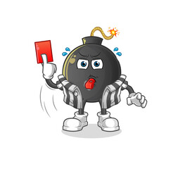 bomb referee with red card illustration. character vector