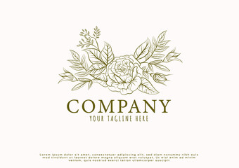 monochrome, feminine and luxury floral logo template