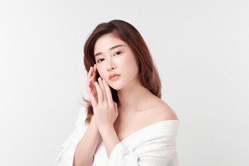 Beautiful young asian woman with clean fresh skin on white background, Face care, Facial treatment, Cosmetology, beauty and spa, Asian women portrait.