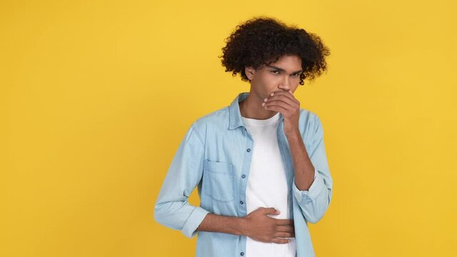 Guy vomiting food poisoning isolated bright color background