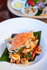 Thai spicy seafood salad with crab